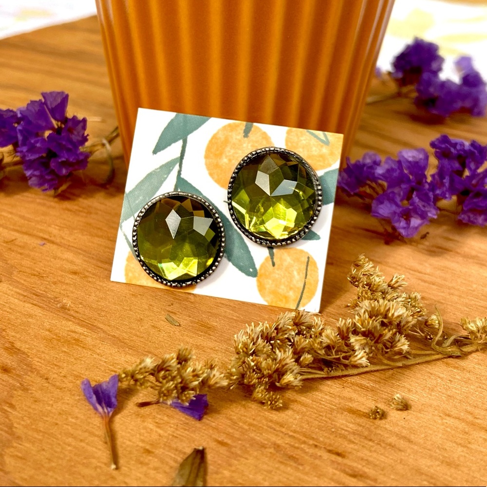 Simple Olive Green Rhinestone Studs